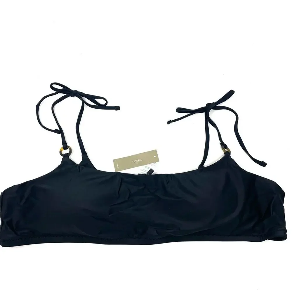 NEW J. Crew O-ring Tie-Shoulder Bikini Top in Black Women's 3X $72 BF175